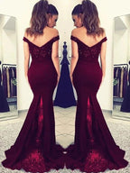 Gorgeous Mermaid Off-the-Shoulder Sleeveless Lace Elastic Woven Satin Prom Dresses by misshow.com