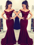Gorgeous Mermaid Off-the-Shoulder Sleeveless Lace Elastic Woven Satin Prom Dresses by misshow.com