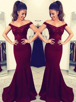 Gorgeous Mermaid Off-the-Shoulder Sleeveless Lace Elastic Woven Satin Prom Dresses by misshow.com