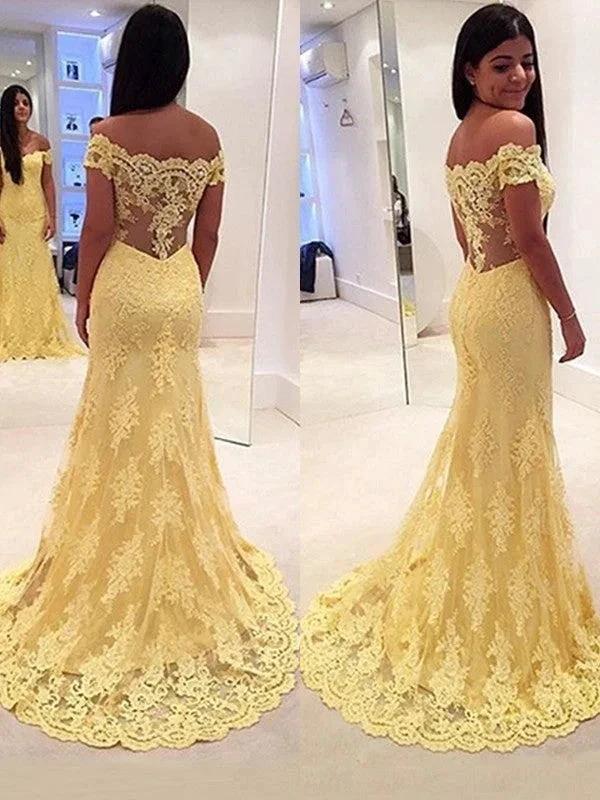 Gorgeous Mermaid Off-the-Shoulder Sleeveless Lace Prom Dresses by misshow.com