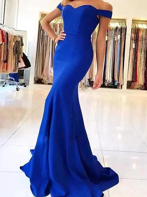 Gorgeous Mermaid Off-the-Shoulder Sleeveless Ruffles Satin Prom Dresses by misshow.com