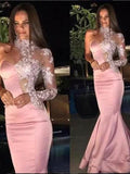 Gorgeous Mermaid Satin Applique One-Shoulder Long Sleeves Prom Dresses by misshow.com
