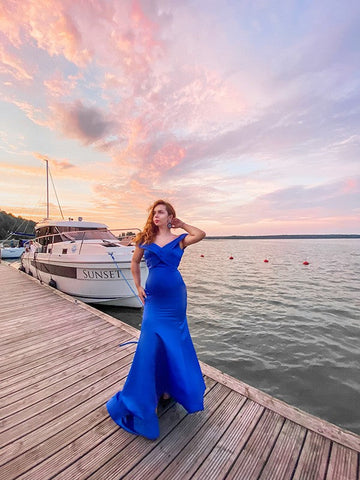 Wunderschöne Meerjungfrau Satin Rüschen Off-the-Shoulder Ärmellose Ballkleider