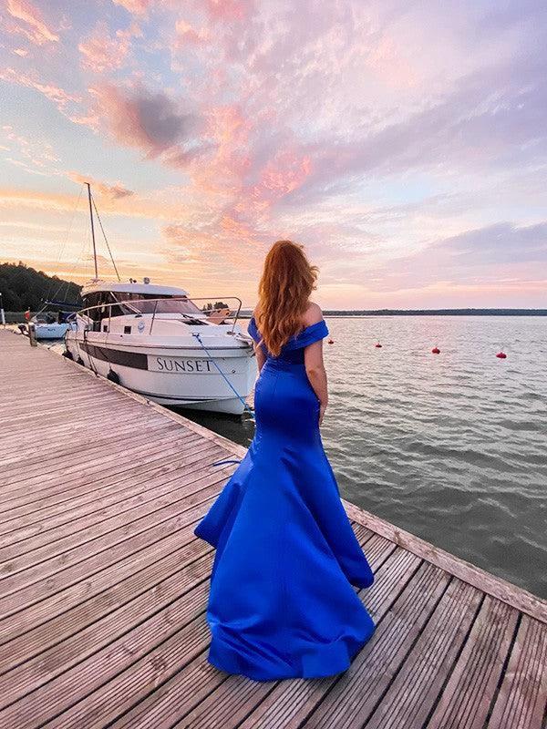Gorgeous Mermaid Satin Ruffles Off-the-Shoulder Sleeveless Prom Dresses by misshow.com