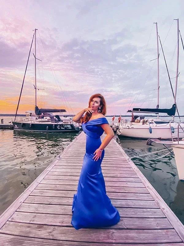 Gorgeous Mermaid Satin Ruffles Off-the-Shoulder Sleeveless Prom Dresses by misshow.com