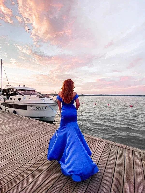 Gorgeous Mermaid Satin Ruffles Off-the-Shoulder Sleeveless Prom Dresses by misshow.com