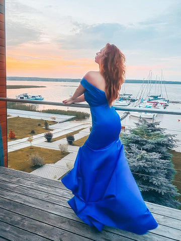 Wunderschöne Meerjungfrau Satin Rüschen Off-the-Shoulder Ärmellose Ballkleider