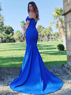 Gorgeous Mermaid Satin Ruffles Sleeveless Off-the-Shoulder Prom Dresses by misshow.com