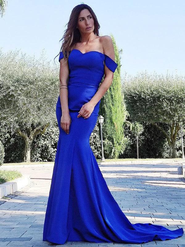 Gorgeous Mermaid Satin Ruffles Sleeveless Off-the-Shoulder Prom Dresses by misshow.com