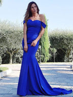 Gorgeous Mermaid Satin Ruffles Sleeveless Off-the-Shoulder Prom Dresses by misshow.com