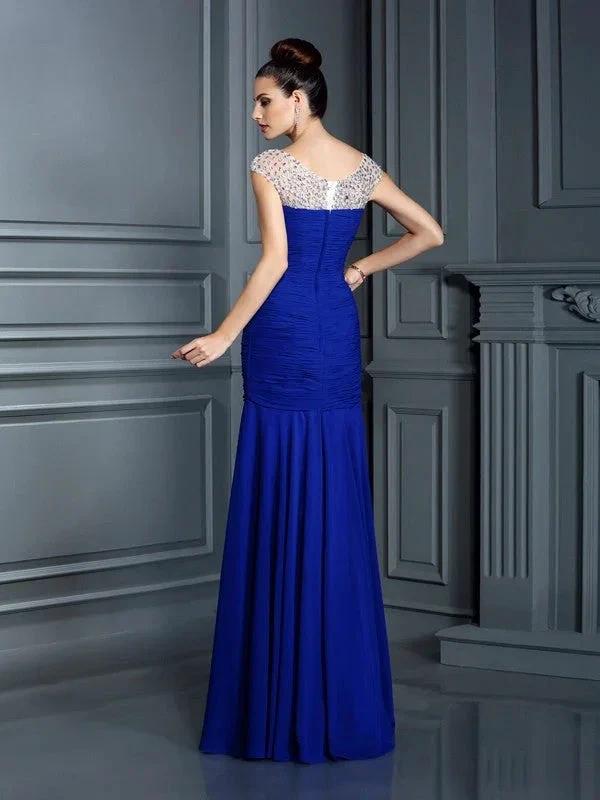 Gorgeous Mermaid Scoop Beading Sleeveless Long Chiffon Prom Dresses by misshow.com