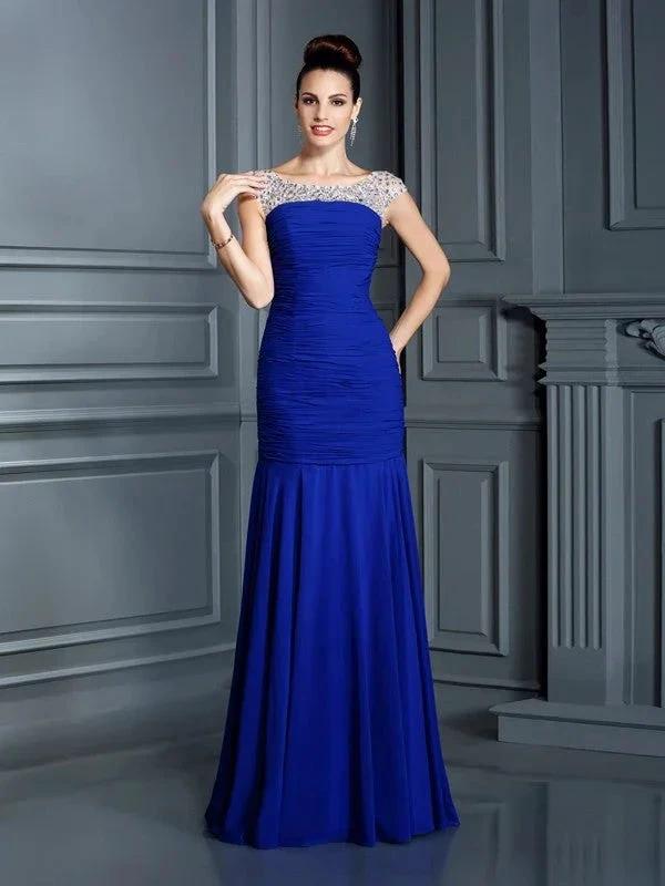 Gorgeous Mermaid Scoop Beading Sleeveless Long Chiffon Prom Dresses by misshow.com