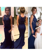 Gorgeous Mermaid Scoop Court Train Sleeveless Beading Satin Prom Dresses by misshow.com