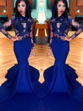 Gorgeous Mermaid Scoop Lace Elastic Woven Satin Long Sleeves Prom Dresses by misshow.com
