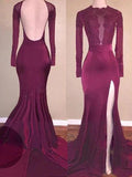 Gorgeous Mermaid Scoop Satin Long Sleeves Applique Prom Dresses by misshow.com
