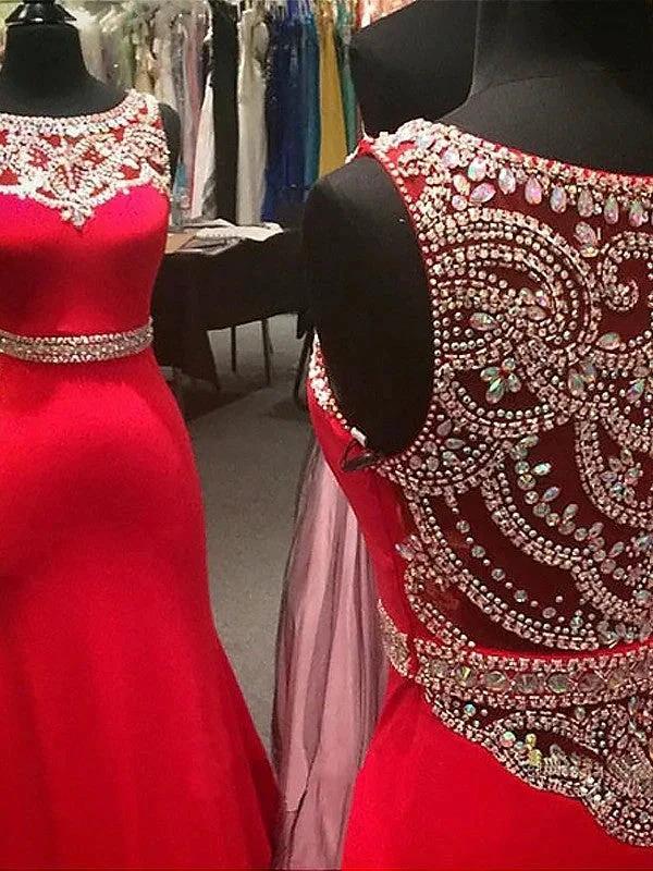 Gorgeous Mermaid Scoop Sleeveless Spandex Crystal Prom Dresses by misshow.com