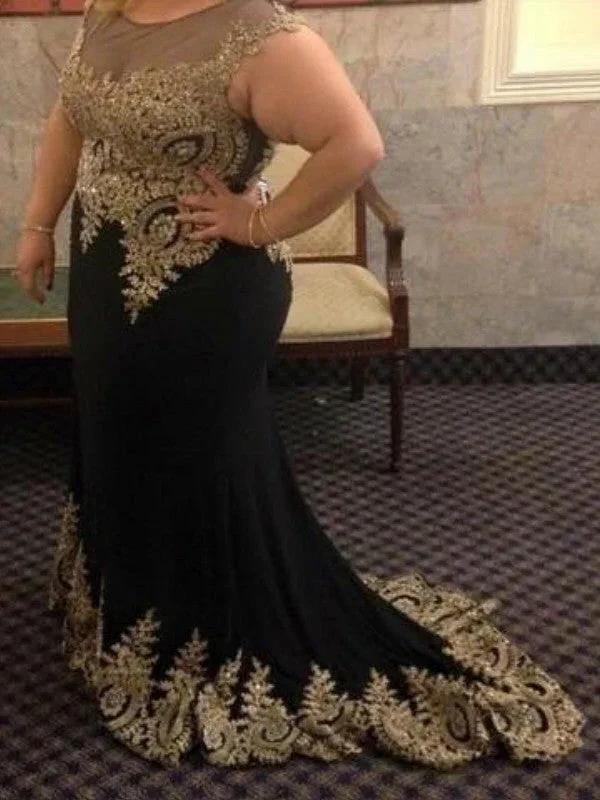 Gorgeous Mermaid Sheer Neck Sleeveless Applique Chiffon Plus Size Prom Dresses by misshow.com