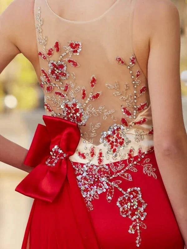 Gorgeous Mermaid Sheer Neck Sleeveless Court Train Applique Stain Prom Dresses by misshow.com