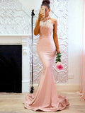 Gorgeous Mermaid Sleeveless Halter Lace Charmeuse Prom Dresses by misshow.com