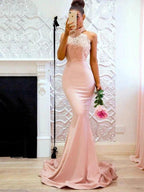 Gorgeous Mermaid Sleeveless Halter Lace Charmeuse Prom Dresses by misshow.com