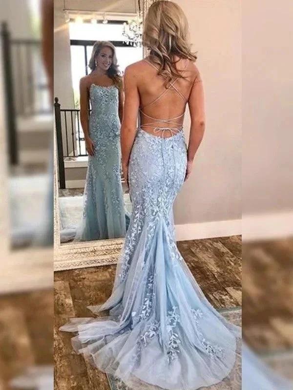 Gorgeous Mermaid Sleeveless Off-the-Shoulder Lace Tulle Prom Dresses by misshow.com
