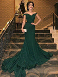Gorgeous Mermaid Sleeveless Off-the-Shoulder Ruffles Sequins Prom Dresses by misshow.com