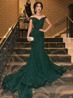 Gorgeous Mermaid Sleeveless Off-the-Shoulder Ruffles Sequins Prom Dresses by misshow.com