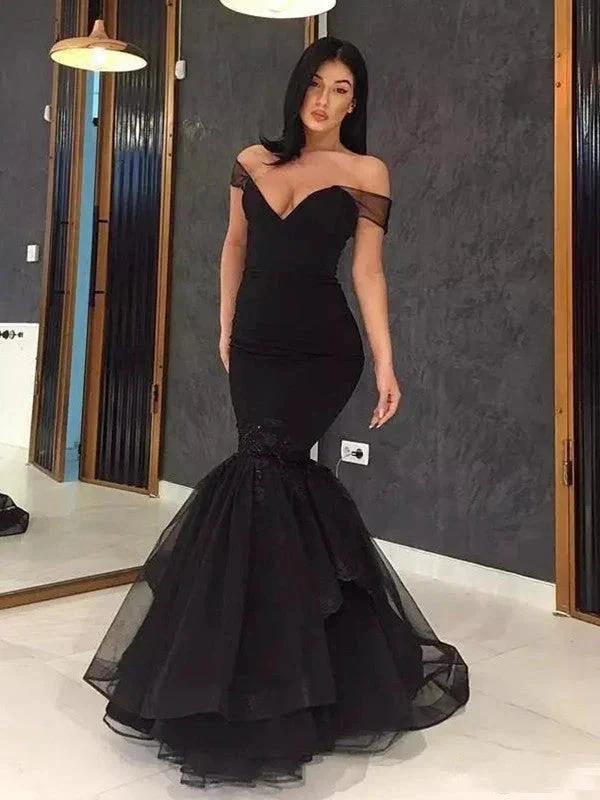 Gorgeous Mermaid Sleeveless Off-the-Shoulder Ruffles Tulle Prom Dresses by misshow.com