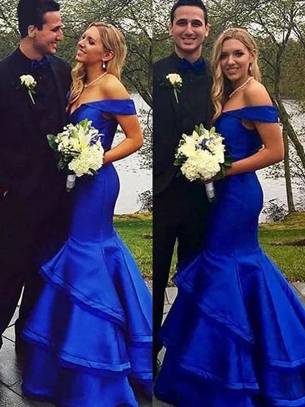 Gorgeous Mermaid Sleeveless Off-the-Shoulder Satin Layers Prom Dresses by misshow.com