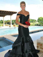 Gorgeous Mermaid Sleeveless Off-the-Shoulder Satin Layers Prom Dresses by misshow.com