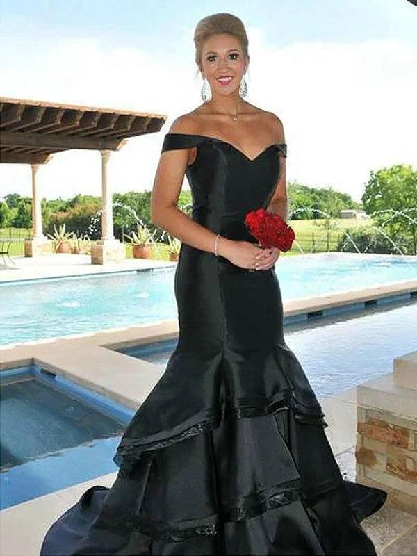 Gorgeous Mermaid Sleeveless Off-the-Shoulder Satin Layers Prom Dresses by misshow.com