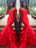 Gorgeous Mermaid Sleeveless Off-the-Shoulder Satin Layers Prom Dresses by misshow.com
