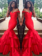 Gorgeous Mermaid Sleeveless Off-the-Shoulder Satin Layers Prom Dresses by misshow.com