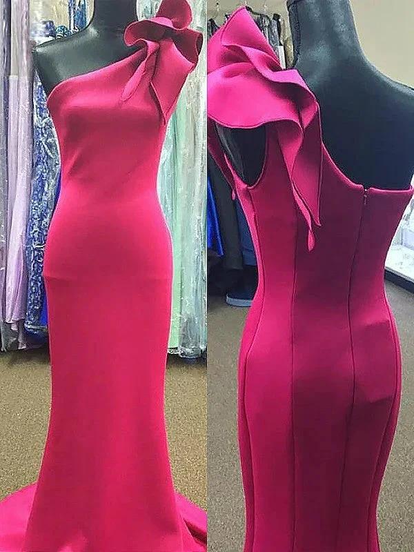 Gorgeous Mermaid Sleeveless One-Shoulder Ruffles Stretch Crepe Prom Dresses by misshow.com