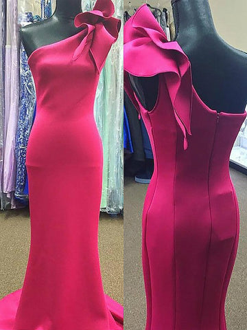 Wunderschöne Meerjungfrau ärmellose One-Shoulder Rüschen Stretch Crepe Ballkleider