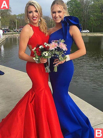 Wunderschöne Meerjungfrau ärmellose One-Shoulder Rüschen Stretch Crepe Ballkleider
