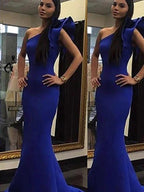 Gorgeous Mermaid Sleeveless One-Shoulder Ruffles Stretch Crepe Prom Dresses by misshow.com