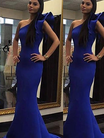 Wunderschöne Meerjungfrau ärmellose One-Shoulder Rüschen Stretch Crepe Ballkleider