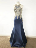 Gorgeous Mermaid Sleeveless Scoop Applique Satin Prom Dresses by misshow.com