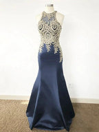 Gorgeous Mermaid Sleeveless Scoop Applique Satin Prom Dresses by misshow.com