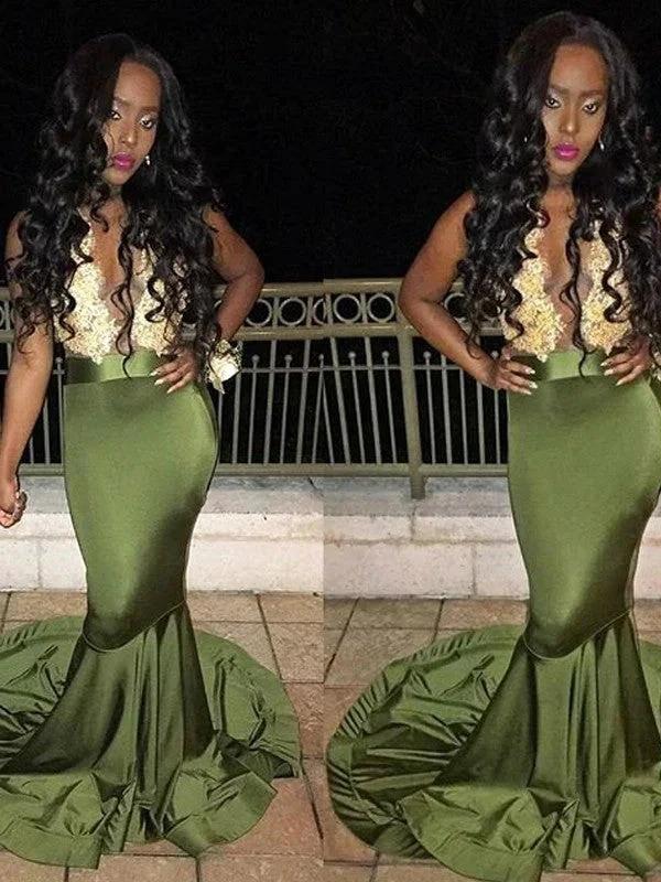 Gorgeous Mermaid Sleeveless Scoop Satin Prom Dresses by misshow.com