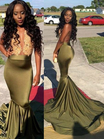 Gorgeous Mermaid Sleeveless Scoop Satin Prom Dresses