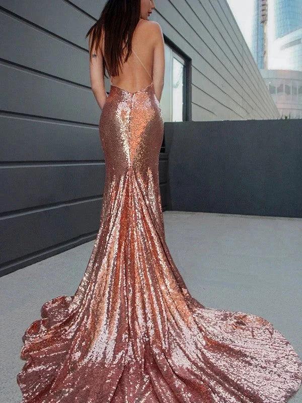 Gorgeous Mermaid Sleeveless Sequins Ruffles V-neck Prom Dresses by misshow.com