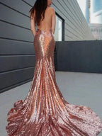 Gorgeous Mermaid Sleeveless Sequins Ruffles V-neck Prom Dresses by misshow.com