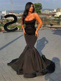 Gorgeous Mermaid Sleeveless Spaghetti Straps Ruffles Satin Prom Dresses by misshow.com