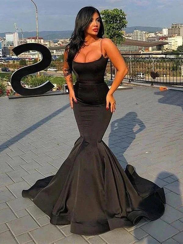 Gorgeous Mermaid Sleeveless Spaghetti Straps Ruffles Satin Prom Dresses by misshow.com