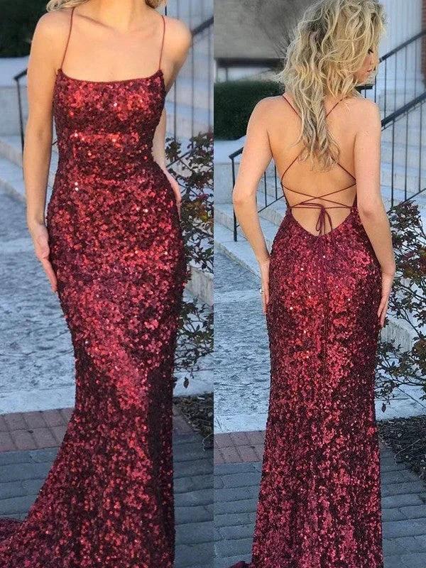 Gorgeous Mermaid Sleeveless Spaghetti Straps Sequins Prom Dresses by misshow.com