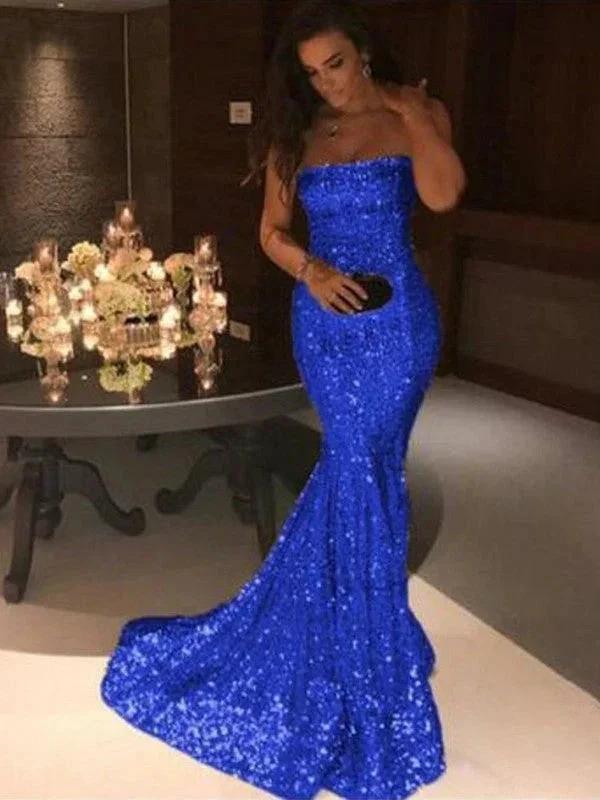 Gorgeous Mermaid Sleeveless Strapless Sequins Prom Dresses by misshow.com