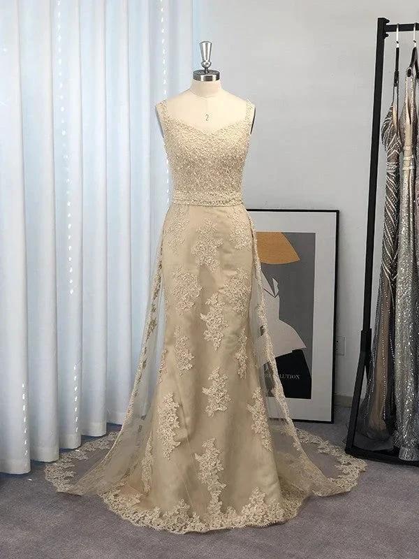 Gorgeous Mermaid Sleeveless Straps Lace Tulle Prom Dresses by misshow.com