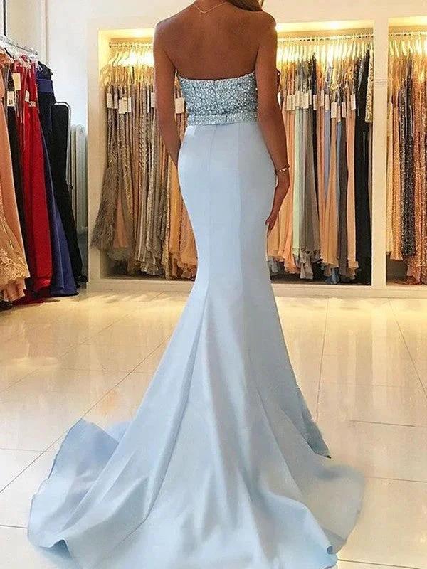 Gorgeous Mermaid Sleeveless Sweetheart Beading Satin Prom Dresses by misshow.com